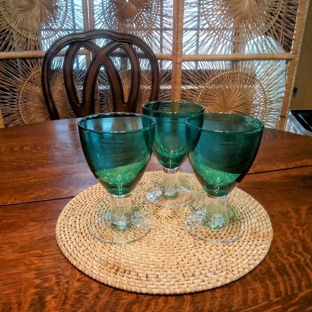 Handmade Polish Teal Water Goblets - Set of 3